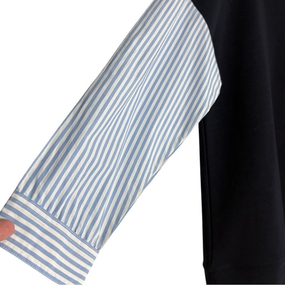 TALBOTS Pullover Sweatshirt with Striped Sleeves in Navy/White Size Petite Large - Picture 3 of 5